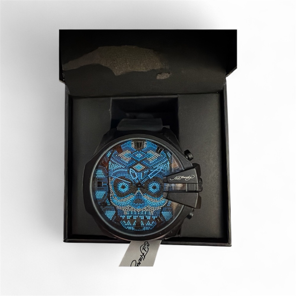 NEW Ed Hardy Blue Skull Mens Watch